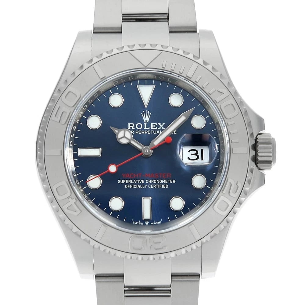 ROLEX YACHT MASTER BLUE WATCH: ROLEX Yacht master blue Watch Brand: ROLEX Type: Wrist watch Material: Band Material Stainless Steel, Case Material Stainless Steel/Platinum Color: Dial color Blue Size: Case:W40mm Circumference of