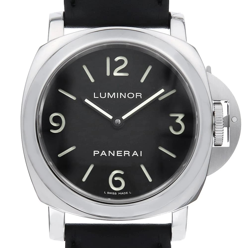 PANERAI LUMINOR BASE WATCH: PANERAI Luminor base Watch Brand: PANERAI Type: Wrist watch Material: Band Material Calfskin, Case Material Stainless Steel Color: Dial color Black Size: Case:W44mm Accessories: None Accessories