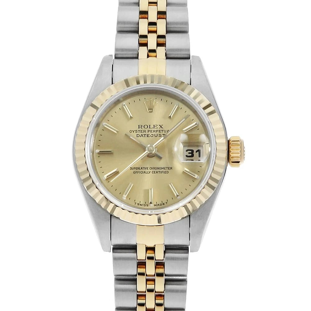 ROLEX DATEJUST CHAMPAGNE WATCH: ROLEX Datejust Champagne Watch Brand: ROLEX Type: Wrist watch Material: Band Material Stainless Steel/Yellow Gold, Case Material Stainless Steel/Yellow Gold Color: Dial color Champagne Gold Size: Case