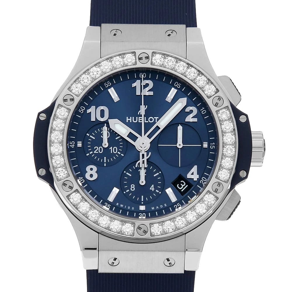 HUBLOT BIG BANG STEEL BLUE DIAMOND WATCH: HUBLOT Big Bang Steel Blue Diamond Watch Brand: HUBLOT Type: Wrist watch Material: Band Material rubber, Case Material Stainless Steel Color: Dial color Blue Size: Case:W41mm Accessories: None