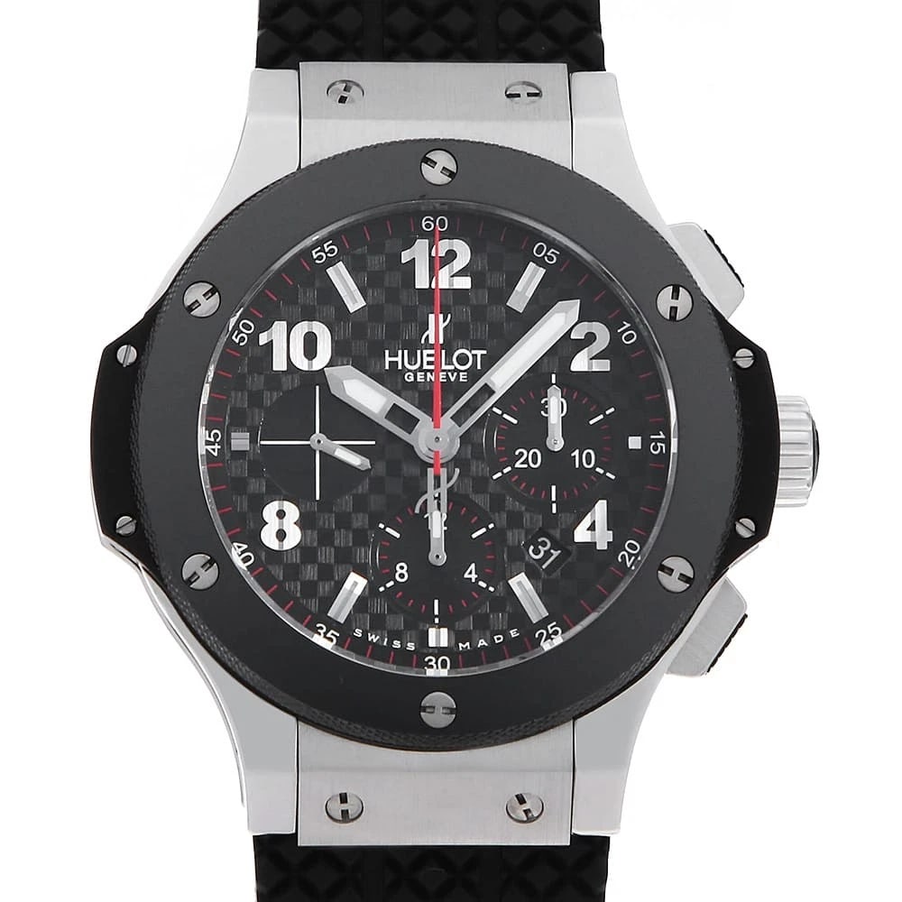 HUBLOT BIG BANG STEEL CERAMIC WATCH: HUBLOT Big Bang Steel Ceramic Watch Brand: HUBLOT Type: Wrist watch Material: Band Material rubber, Case Material Stainless Steel/ceramic Color: Dial color Black Size: Case:W44mm Accessories: None