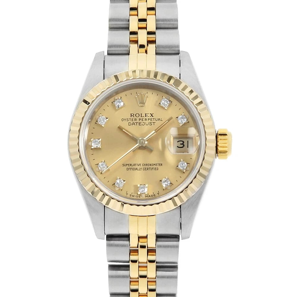 ROLEX DATEJUST DIAMOND CHAMPAGNE WATCH: ROLEX Datejust Diamond Champagne Watch Brand: ROLEX Type: Wrist watch Material: Band Material Stainless Steel/Yellow Gold, Case Material Stainless Steel/Yellow Gold Color: Dial color Champagne Gold