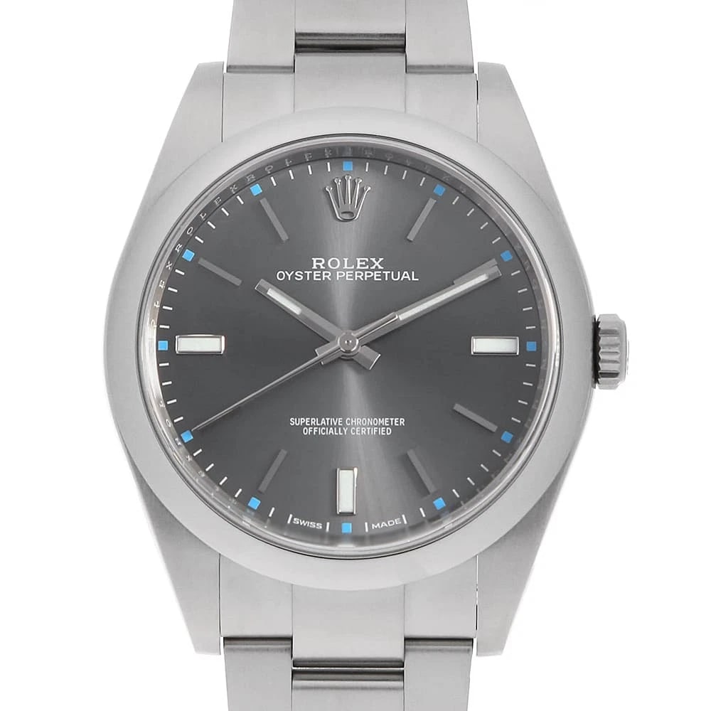 ROLEX OYSTER PERPETUAL SLATE WATCH: ROLEX Oyster Perpetual slate Watch Brand: ROLEX Type: Wrist watch Material: Band Material Stainless Steel, Case Material Stainless Steel Color: Dial color Slate Size: Case:W39mm Circumference of