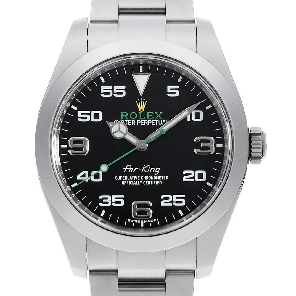 ROLEX AIR KING BLACK WATCH: ROLEX Air king black Watch Brand: ROLEX Type: Wrist watch Material: Band Material Stainless Steel, Case Material Stainless Steel Color: Dial color Black Size: Case:W40mm Circumference of Wrist:18.5cm