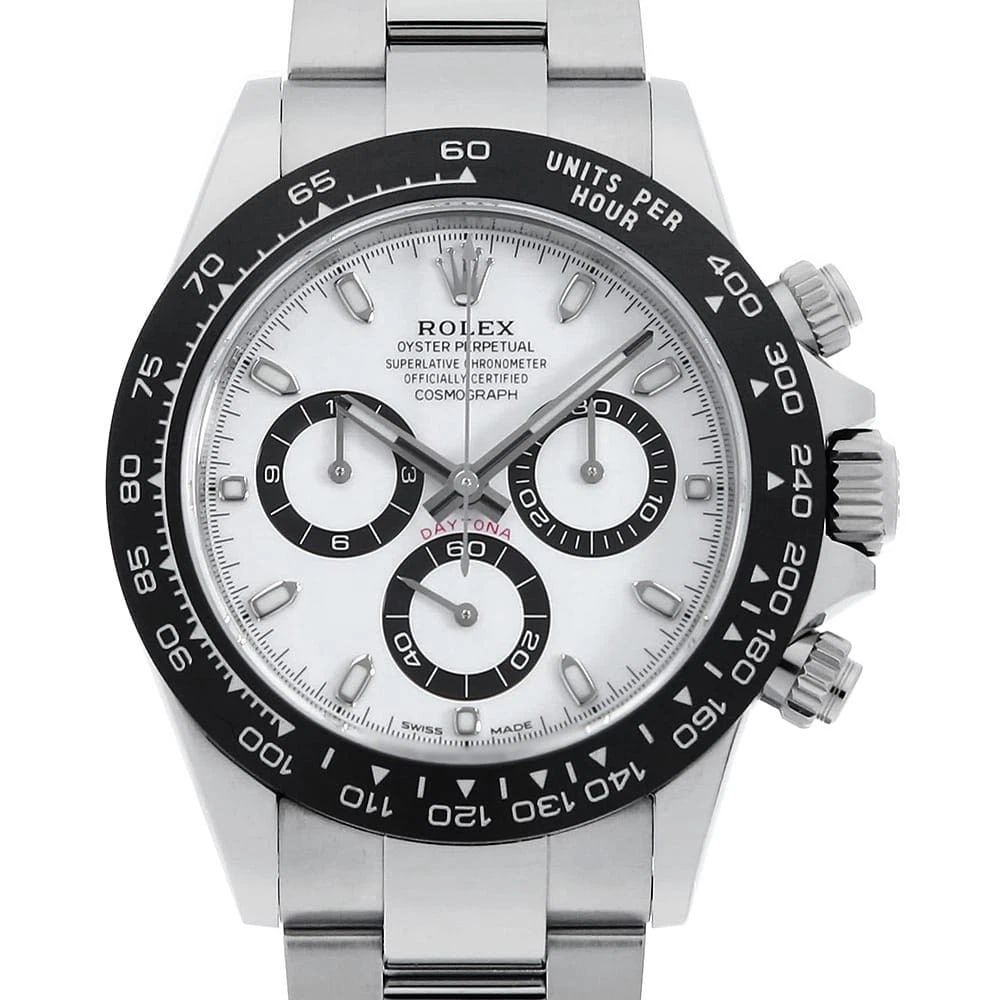 ROLEX COSMOGRAPH DAYTONA WHITE WATCH: ROLEX Cosmograph Daytona white Watch Brand: ROLEX Type: Wrist watch Material: Band Material Stainless Steel, Case Material Stainless Steel Color: Dial color White Size: Case:W40mm Circumference of