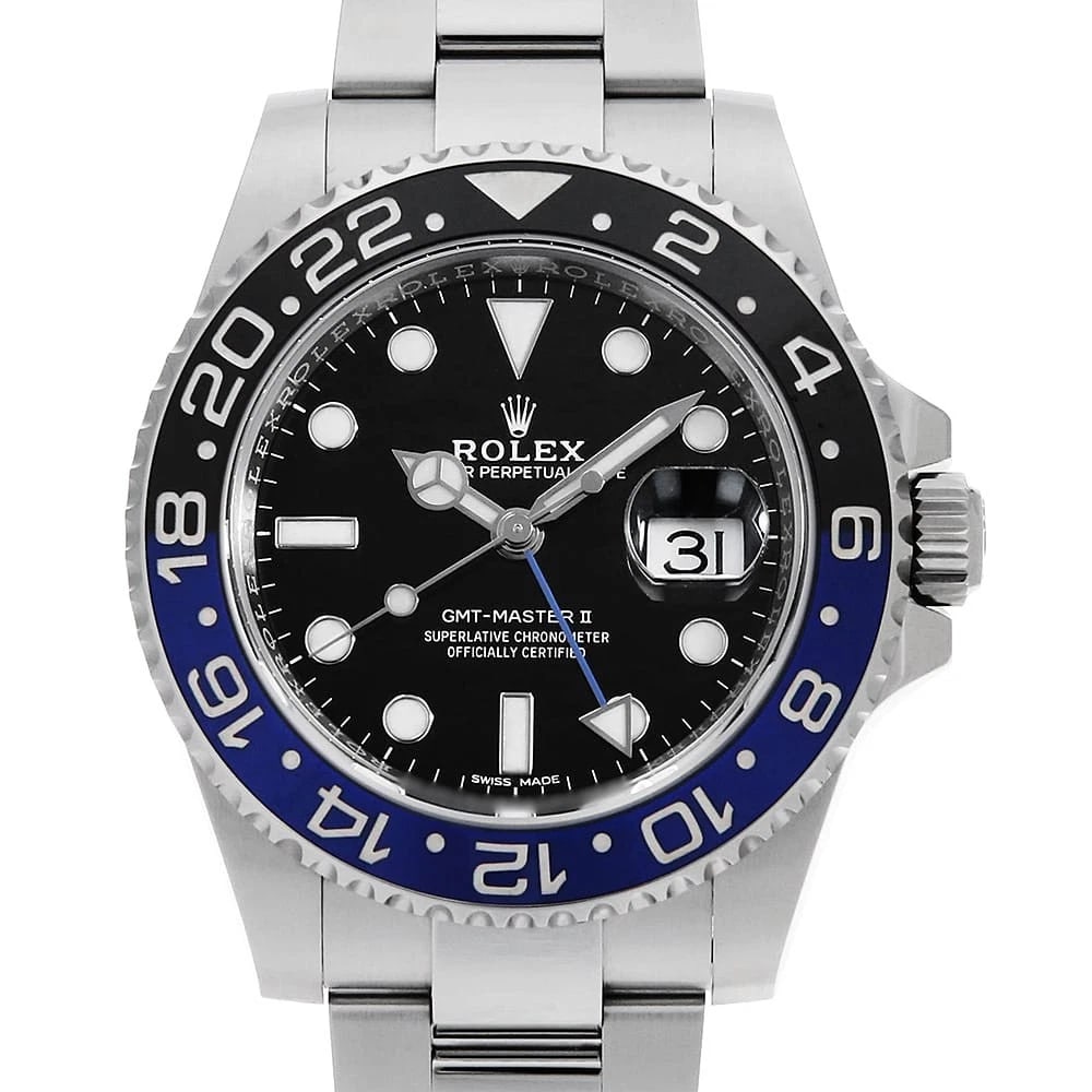 ROLEX GMT MASTER BLACK WATCH: ROLEX GMT Master black Watch Brand: ROLEX Type: Wrist watch Material: Band Material Stainless Steel, Case Material Stainless Steel Color: Dial color Black Size: Case:W40mm Circumference of