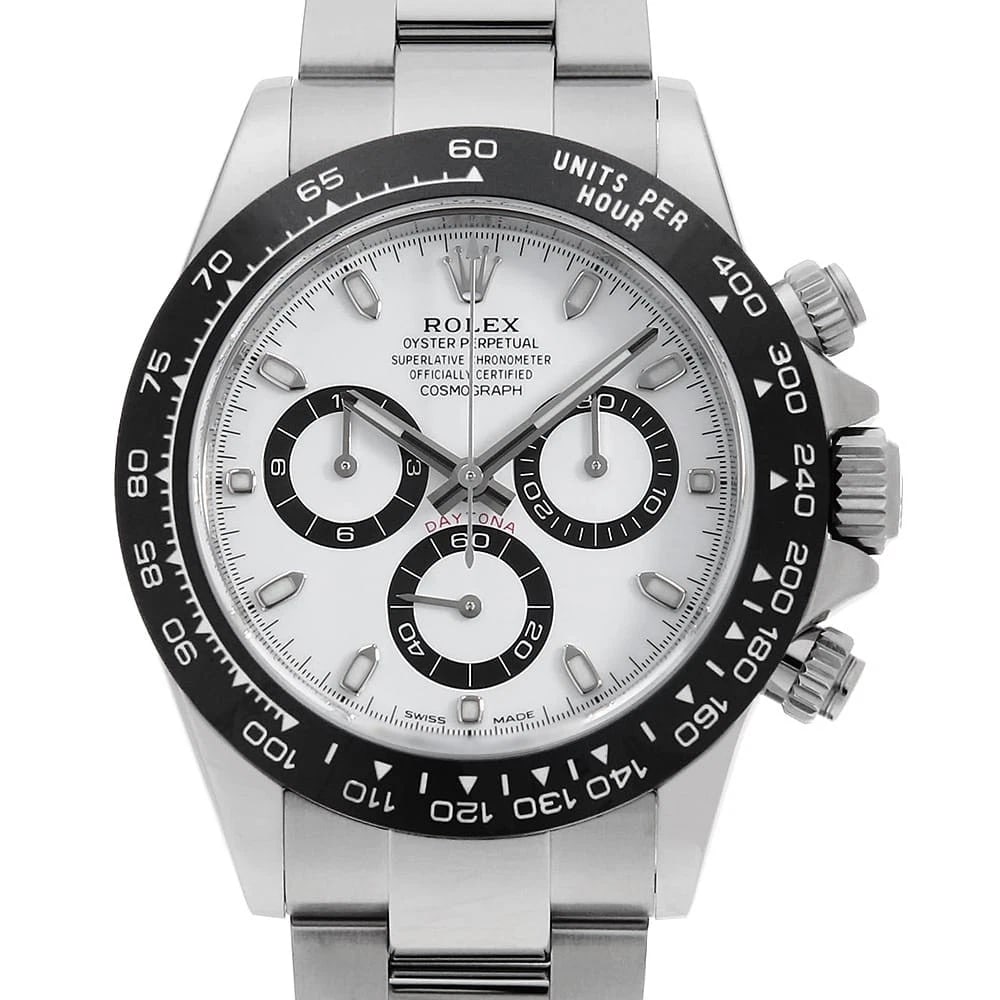 ROLEX COSMOGRAPH DAYTONA WHITE WATCH: ROLEX Cosmograph Daytona white Watch Brand: ROLEX Type: Wrist watch Material: Band Material Stainless Steel, Case Material Stainless Steel Color: Dial color White Size: Case:W40mm Circumference of