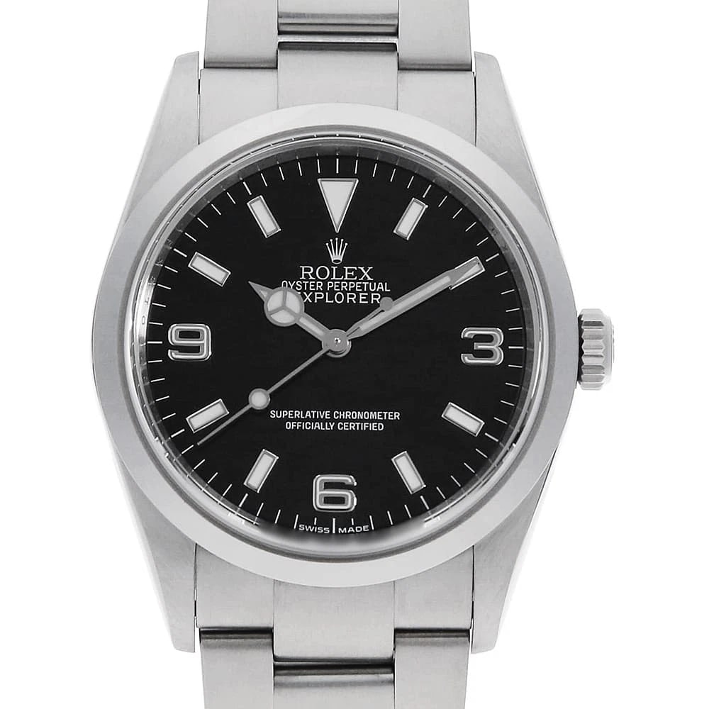 ROLEX EXPLORER BLACK WATCH: ROLEX Explorer black Watch Brand: ROLEX Type: Wrist watch Material: Band Material Stainless Steel, Case Material Stainless Steel Color: Dial color Black Size: Case:W36mm Circumference of Wrist:18.5cm 