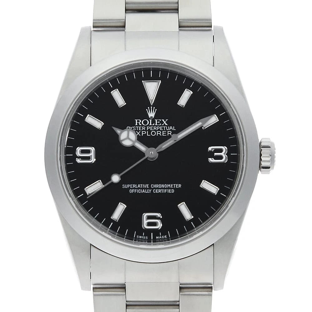 ROLEX EXPLORER BLACK WATCH: ROLEX Explorer black Watch Brand: ROLEX Type: Wrist watch Material: Band Material Stainless Steel, Case Material Stainless Steel Color: Dial color Black Size: Case:W36mm Circumference of Wrist:18cm