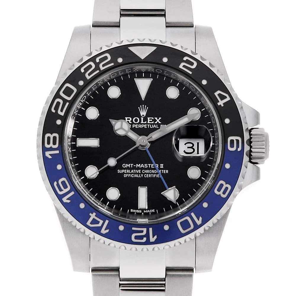 ROLEX GMT MASTER BLACK WATCH: ROLEX GMT Master black Watch Brand: ROLEX Type: Wrist watch Material: Band Material Stainless Steel, Case Material Stainless Steel Color: Dial color Black Size: Case:W40mm Circumference of