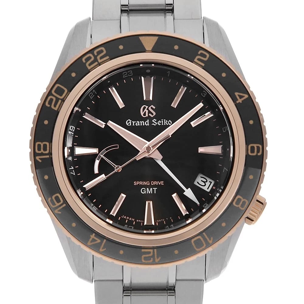 GRAND SEIKO SPORTS COLLECTION WATCH: Grand Seiko Sports Collection Watch Brand: Grand Seiko Type: Wrist watch Material: Band Material Stainless Steel, Case Material Stainless Steel/Pink gold Color: Dial color Black Size: Case:W44mm