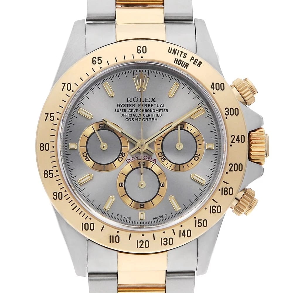 ROLEX COSMOGRAPH DAYTONA GRAY TRITIUM WATCH: ROLEX Cosmograph Daytona gray tritium Watch Brand: ROLEX Type: Wrist watch Material: Band Material Stainless Steel/Yellow Gold, Case Material Stainless Steel/Yellow Gold Color: Dial color Gray Size: