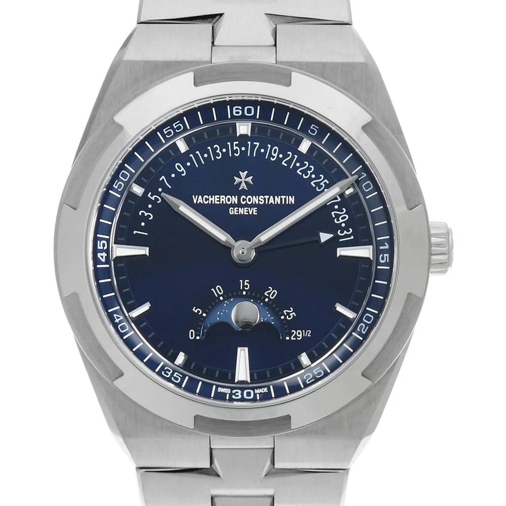 VACHERON CONSTANTIN OVERSEAS MOON PHASE WATCH: VACHERON CONSTANTIN Overseas Moon Phase Watch Brand: VACHERON CONSTANTIN Type: Wrist watch Material: Band Material Stainless Steel, Case Material Stainless Steel Color: Dial color Blue Size: Case:W41m