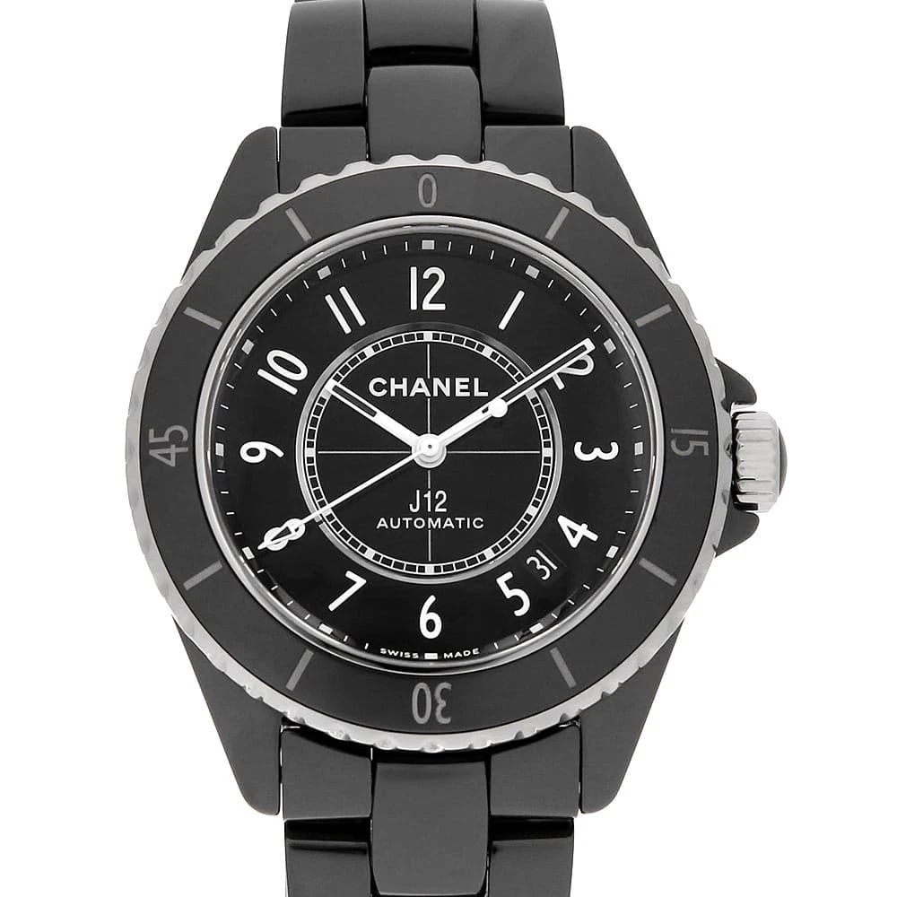 CHANEL J12 BLACK CERAMIC WATCH: CHANEL J12 black ceramic Watch Brand: CHANEL Type: Wrist watch Material: Band Material Ceramic, Case Material Ceramic Color: Dial color Black Size: Case:W38mm Circumference of Wrist:17.5cm Accesso