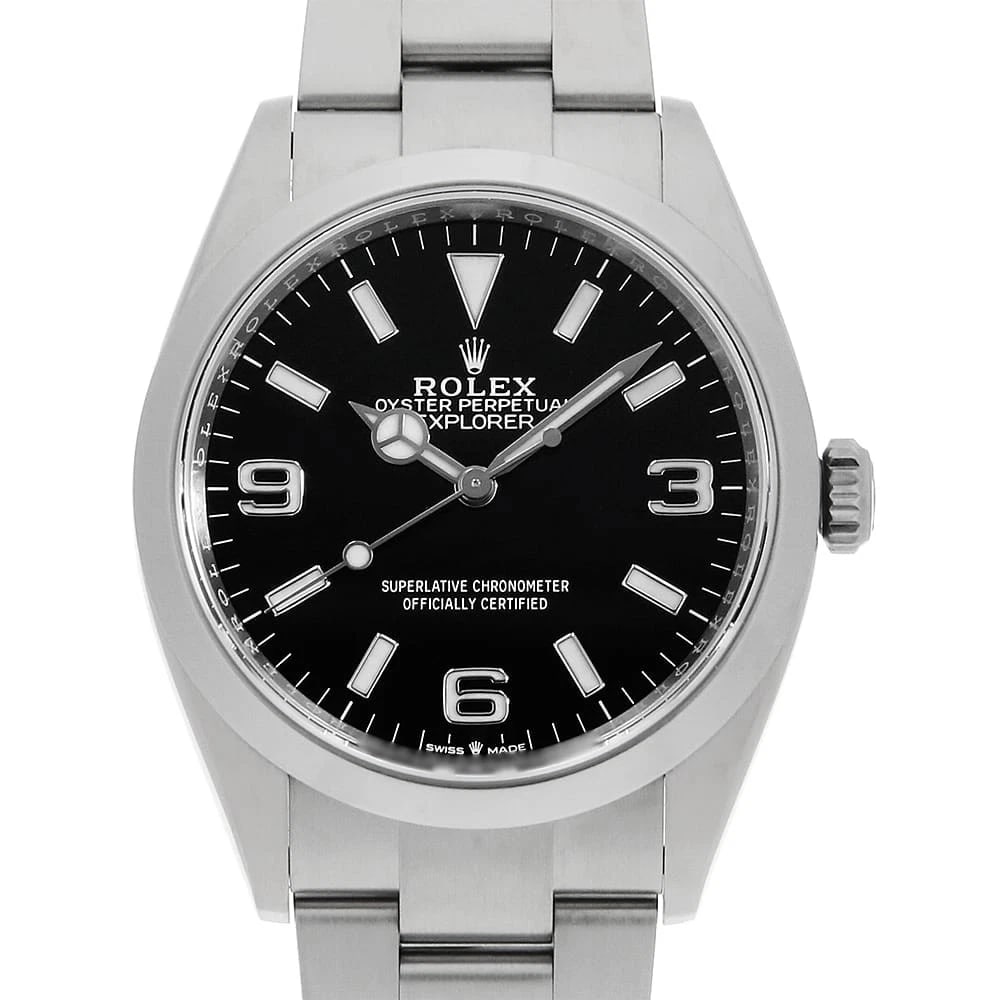 ROLEX EXPLORER BLACK WATCH: ROLEX Explorer black Watch Brand: ROLEX Type: Wrist watch Material: Band Material Stainless Steel, Case Material Stainless Steel Color: Dial color Black Size: Case:W36mm Circumference of Wrist:18.5cm 