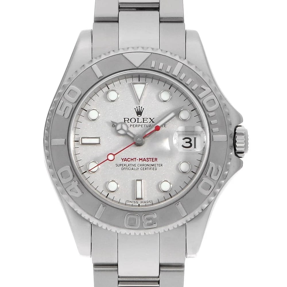 ROLEX YACHT MASTER SILVER WATCH: ROLEX Yacht master Silver Watch Brand: ROLEX Type: Wrist watch Material: Band Material Stainless Steel, Case Material Stainless Steel/Platinum Color: Dial color Silver Size: Case:W34mm Circumference o
