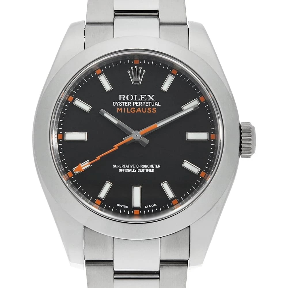 ROLEX MILGAUSS BLACK WATCH: ROLEX Milgauss black Watch Brand: ROLEX Type: Wrist watch Material: Band Material Stainless Steel, Case Material Stainless Steel Color: Dial color Black Size: Case:W40mm Circumference of Wrist:18cm