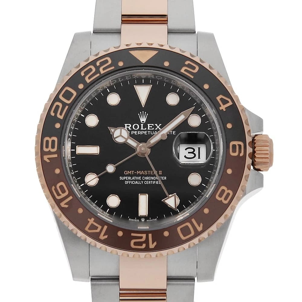 ROLEX GMT MASTER BLACK WATCH: ROLEX GMT Master black Watch Brand: ROLEX Type: Wrist watch Material: Band Material Stainless Steel/Everose Gold, Case Material Stainless Steel/Everose Gold Color: Dial color Black Size: Case:W40mm