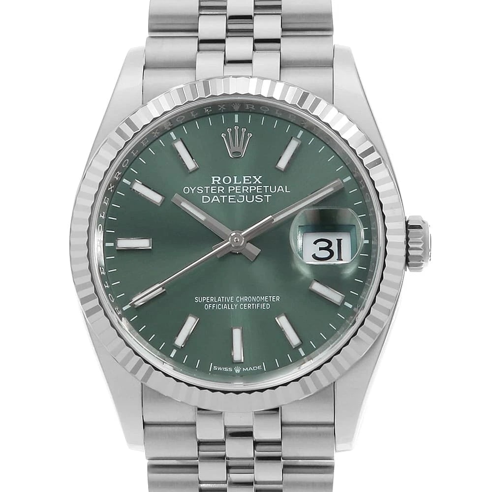 ROLEX DATEJUST MINT GREEN ROWS JUBILEE BRACELET WATCH: ROLEX DATEJUST Mint green Rows Jubilee Bracelet Watch Brand: ROLEX Type: Wrist watch Material: Band Material Stainless Steel, Case Material Stainless Steel/White gold Color: Dial color Mint Green