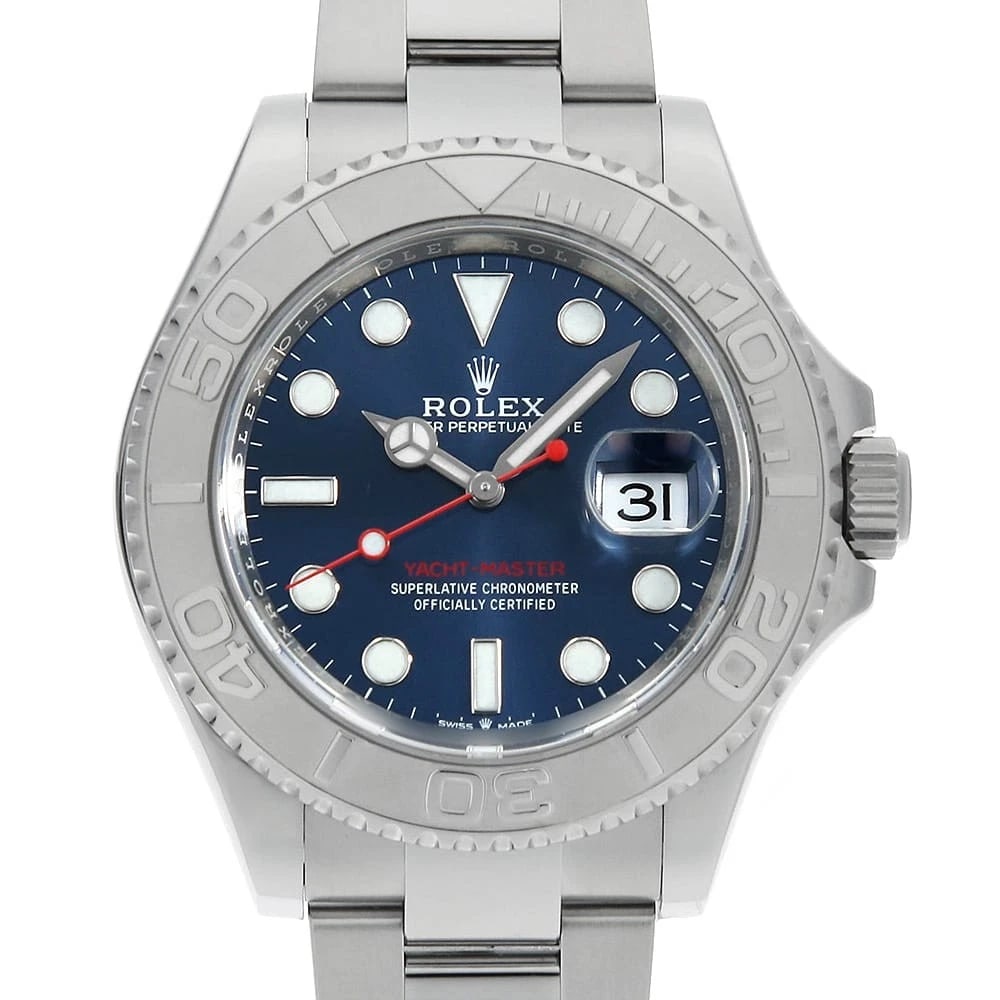 ROLEX YACHT MASTER BLUE WATCH: ROLEX Yacht master blue Watch Brand: ROLEX Type: Wrist watch Material: Band Material Stainless Steel, Case Material Stainless Steel/Platinum Color: Dial color Blue Size: Case:W40mm Circumference of