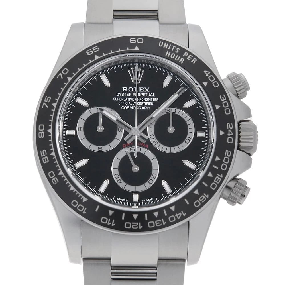 ROLEX COSMOGRAPH DAYTONA BLACK WATCH: ROLEX Cosmograph Daytona black Watch Brand: ROLEX Type: Wrist watch Material: Band Material Stainless Steel, Case Material Stainless Steel Color: Dial color Black Size: Case:W40mm Circumference of