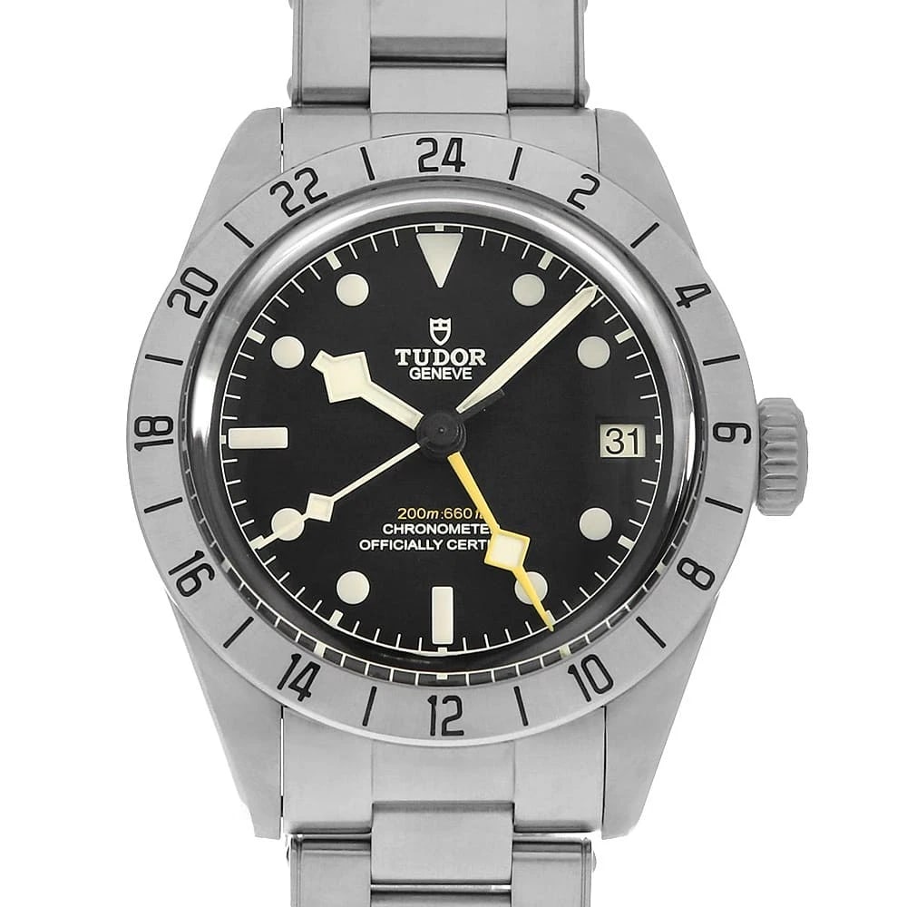 TUDOR BLACK STAINLESS STEEL WATCH: TUDOR Black Stainless Steel Watch Brand: TUDOR Type: Wrist watch Material: Band Material Stainless Steel, Case Material Stainless Steel Color: Dial color Black Size: Case:W39mm Circumference of Wrist: