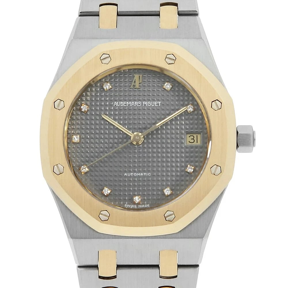AUDEMARS PIGUET ROYAL OAK WATCH: AUDEMARS PIGUET Royal Oak Watch Brand: AUDEMARS PIGUET Type: Wrist watch Material: Band Material Stainless Steel/Yellow Gold, Case Material Stainless Steel/Yellow Gold Color: Dial color Gray Size: Cas