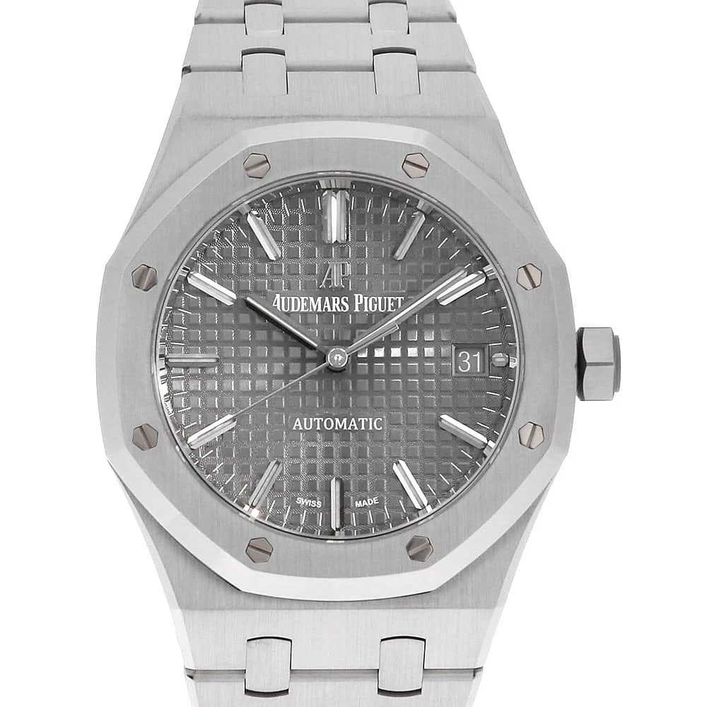 AUDEMARS PIGUET ROYAL OAK AUTOMATIC WATCH: AUDEMARS PIGUET Royal Oak Automatic Watch Brand: AUDEMARS PIGUET Type: Wrist watch Material: Band Material Stainless Steel, Case Material Stainless Steel Color: Dial color Gray Size: Case:W37mm Circum