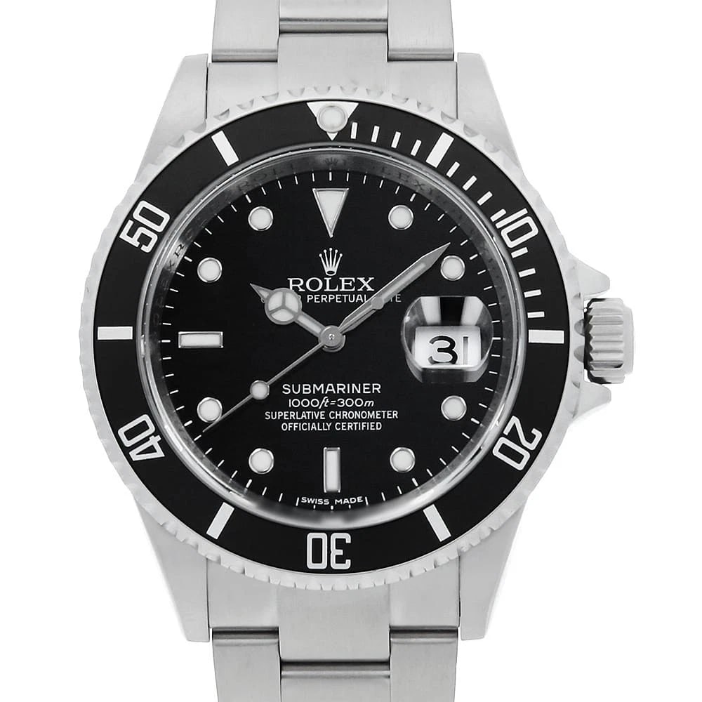 ROLEX SUBMARINER DATE BLACK WATCH: ROLEX SUBMARINER Date black Watch Brand: ROLEX Type: Wrist watch Material: Band Material Stainless Steel, Case Material Stainless Steel Color: Dial color Black Size: Case:W40mm Circumference of Wrist: