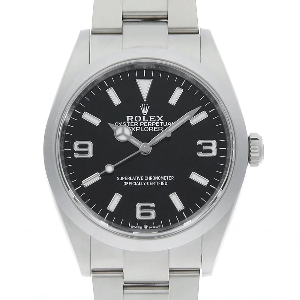 ROLEX EXPLORER BLACK STAINLESS STEEL WATCH: ROLEX Explorer black Stainless Steel Watch Brand: ROLEX Type: Wrist watch Material: Band Material Stainless Steel, Case Material Stainless Steel Color: Dial color Black Size: Case:W36mm Circumference