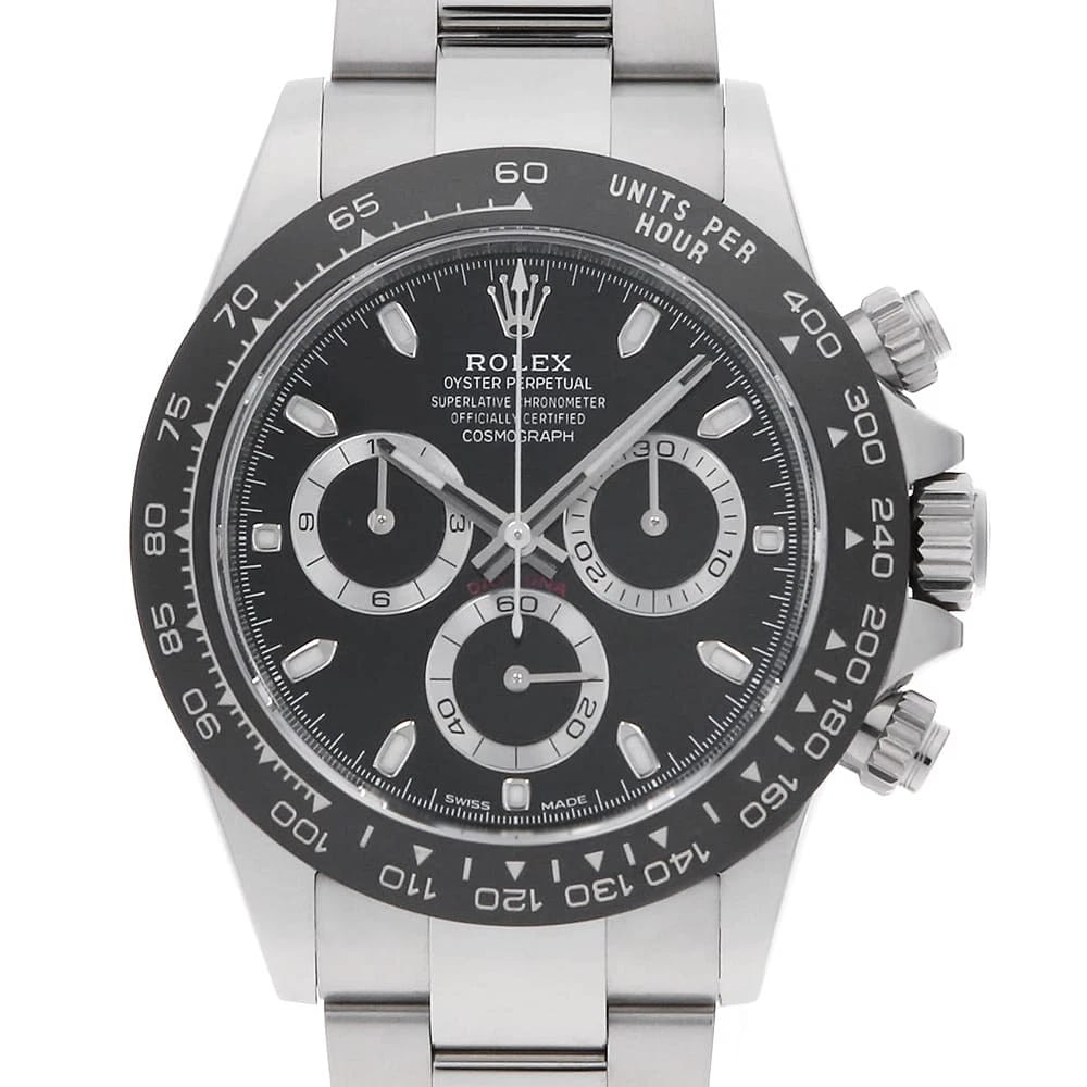 ROLEX COSMOGRAPH DAYTONA BLACK WATCH: ROLEX Cosmograph Daytona black Watch Brand: ROLEX Type: Wrist watch Material: Band Material Stainless Steel, Case Material Stainless Steel Color: Dial color Black Size: Case:W40mm Circumference of