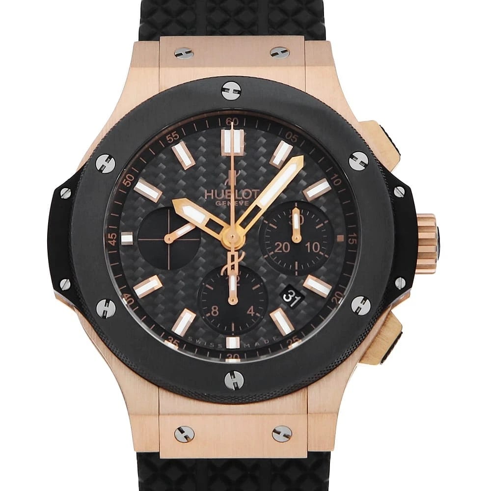 HUBLOT BIG BANG GOLD CERAMIC WATCH: HUBLOT big bang gold ceramic Watch Brand: HUBLOT Type: Wrist watch Material: Band Material rubber, Case Material Red gold/ceramic Color: Dial color Black Size: Case:W44mm Accessories: None