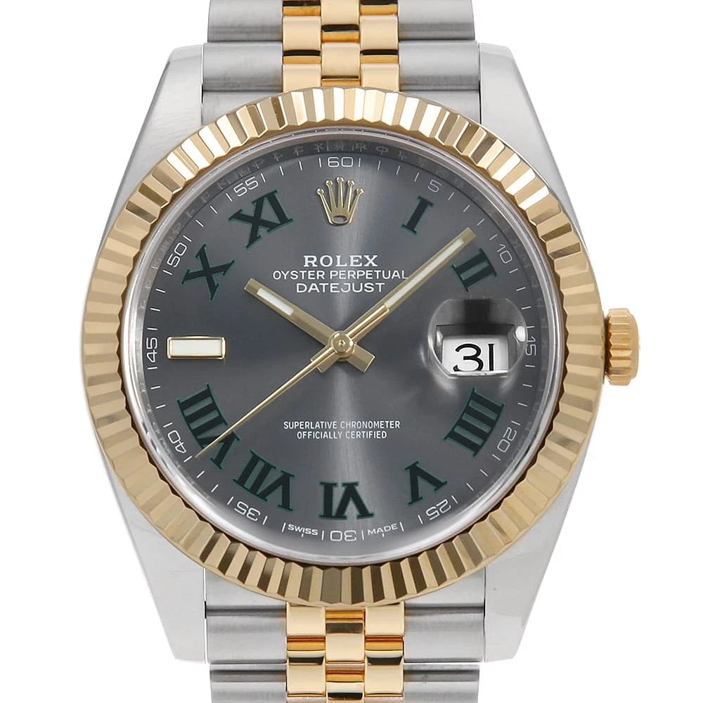 ROLEX DATEJUST SLATE GREEN WATCH: ROLEX Datejust slate Green Watch Brand: ROLEX Type: Wrist watch Material: Band Material Stainless Steel/Yellow Gold, Case Material Stainless Steel/Yellow Gold Color: Dial color Slate Size: Case:W41mm 