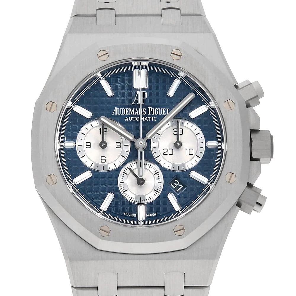 AUDEMARS PIGUET ROYAL OAK CHRONOGRAPH WATCH: AUDEMARS PIGUET Royal Oak Chronograph Watch Brand: AUDEMARS PIGUET Type: Wrist watch Material: Band Material Stainless Steel, Case Material Stainless Steel Color: Dial color Blue Size: Case:W41mm Circ