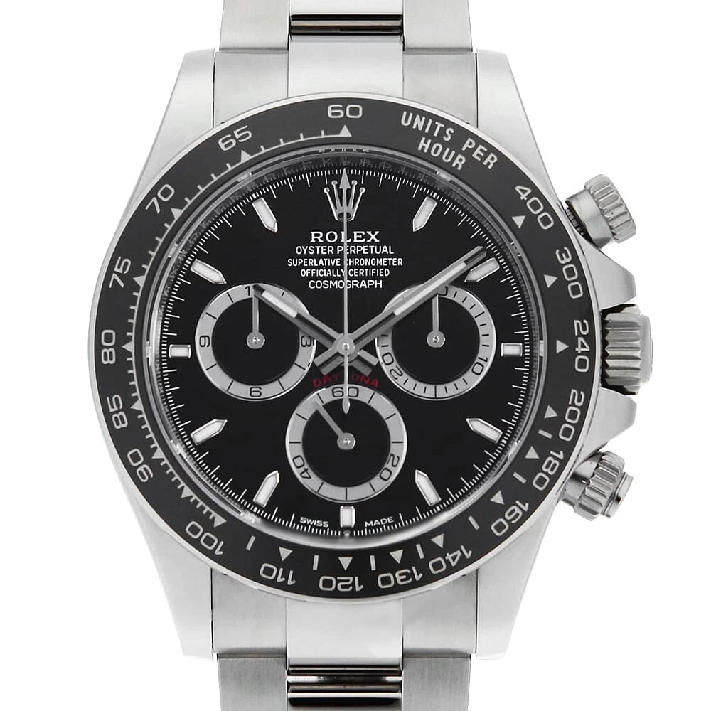 ROLEX COSMOGRAPH DAYTONA BLACK WATCH: ROLEX Cosmograph Daytona black Watch Brand: ROLEX Type: Wrist watch Material: Band Material Stainless Steel, Case Material Stainless Steel Color: Dial color Black Size: Case:W40mm Circumference of
