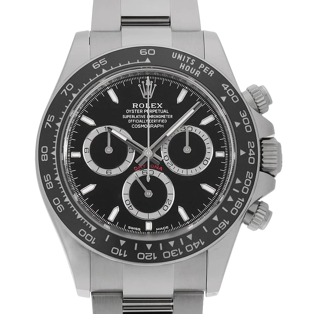 ROLEX COSMOGRAPH DAYTONA BLACK WATCH: ROLEX Cosmograph Daytona black Watch Brand: ROLEX Type: Wrist watch Material: Band Material Stainless Steel, Case Material Stainless Steel Color: Dial color Black Size: Case:W40mm Circumference of Wri
