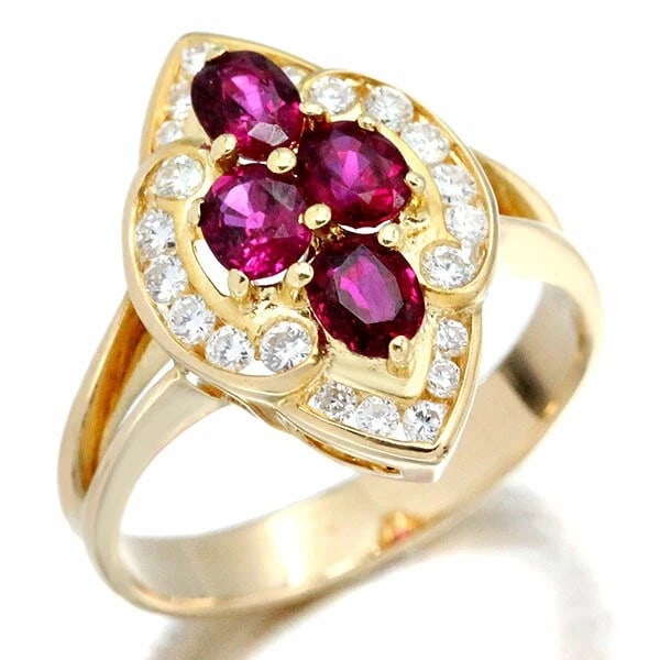 18K YG RUBY DIAMOND RING: 18K YG Ruby Diamond Ring Brand: Unbranded Type/Style: Ring Material: K18YG, Main Stone/Creation Ruby Color: YG Size: 6.5US Accessories: None Accessories Notice: When purchasing pre-owned g