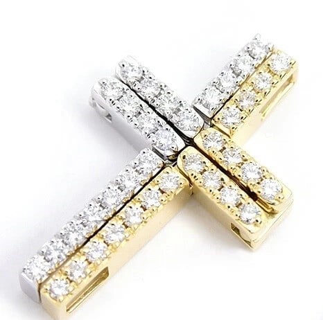 TASAKI PENDANT CROSS DIAMOND PENDANT TOP BAR: Tasaki Pendant Cross Diamond Pendant Top Bar Brand: Tasaki Type/Style: Pendant Material: K18YG x K18WG Color: YG WG Size: Size: Cross: 16.8mm x 25.8mm, Bar: 4.1mm x 38.2mm Accessories: None