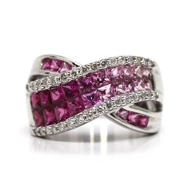 RUBY SAPPHIRE DIAMOND RING 18K WHITE GOLD: Ruby Sapphire Diamond Ring 18K White Gold Brand: Unbranded Type/Style: Ring Material: K18WG, Main Stone/Creation Ruby Pink Sapphire Color: WG Size: 6.5US Accessories: None Accessories Noti