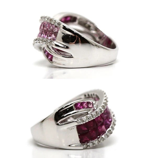 RUBY SAPPHIRE DIAMOND RING 18K WHITE GOLD - 2