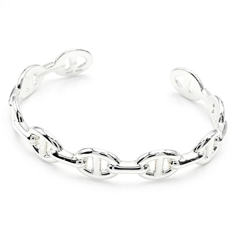 HERMES CHAINE D'ANCLE ENCHENE BANGLE: Hermes Chaine d'Ancle Enchene Bangle Brand: Hermes Type/Style: Bracelet Material: SV925 Color: None Size: Size Inner circumference approx. 16.5cm Width 9.9mm Opening approx. 2.5cm Accessories: Non