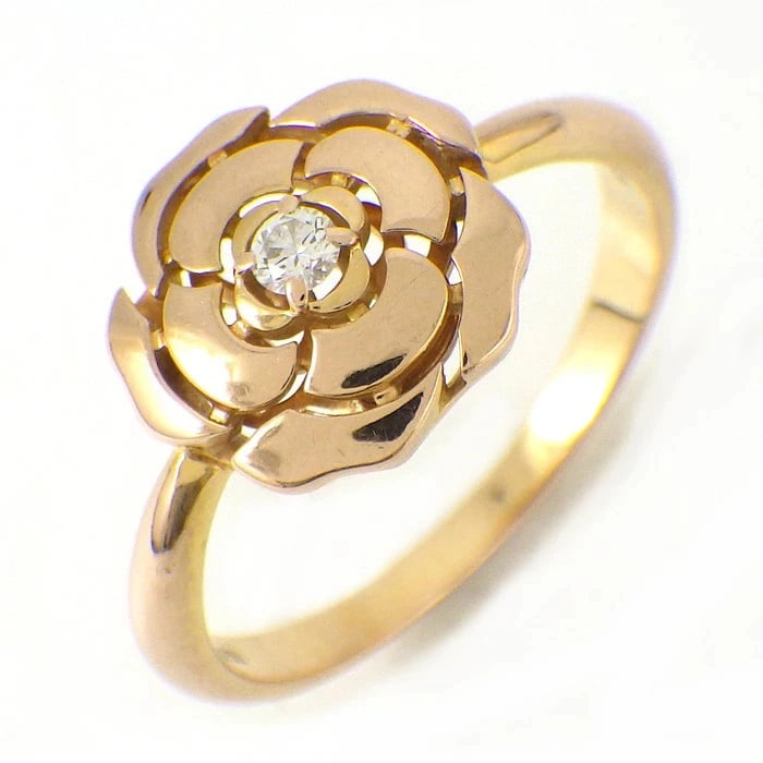 CHANEL RING CAMELIA DIAMOND K18RG: CHANEL RING CAMELIA DIAMOND K18RG Brand: Chanel Type/Style: Ring Material: K18RG,DIAMOND, Main Stone/Creation Natural Color: ROSE GOLD Size: US6 Accessories: None Accessories Notice: When