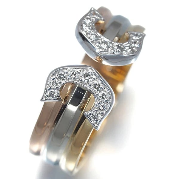CARTIER RING DIAMOND 2C DOUBLE 3COLOR GOLD: CARTIER RING DIAMOND 2C DOUBLE 3COLOR GOLD Brand: Cartier Type/Style: Ring Material: K18YG/WG/RG Color: YG WG RG Size: US5.25 Accessories: None Accessories Notice: When purchasing pre-owne
