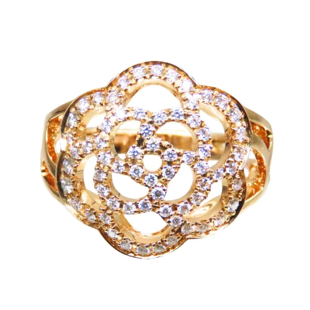 CHANEL CAMELIA RING DIAMOND AU750 18K ROSE GOLD: CHANEL CAMELIA RING DIAMOND AU750 18K ROSE GOLD Brand: Chanel Type/Style: RING Material: 18K ROSE GOLD Color: Rose Gold Size: US6 Accessories: None Accessories Notice: When purchasing pre-