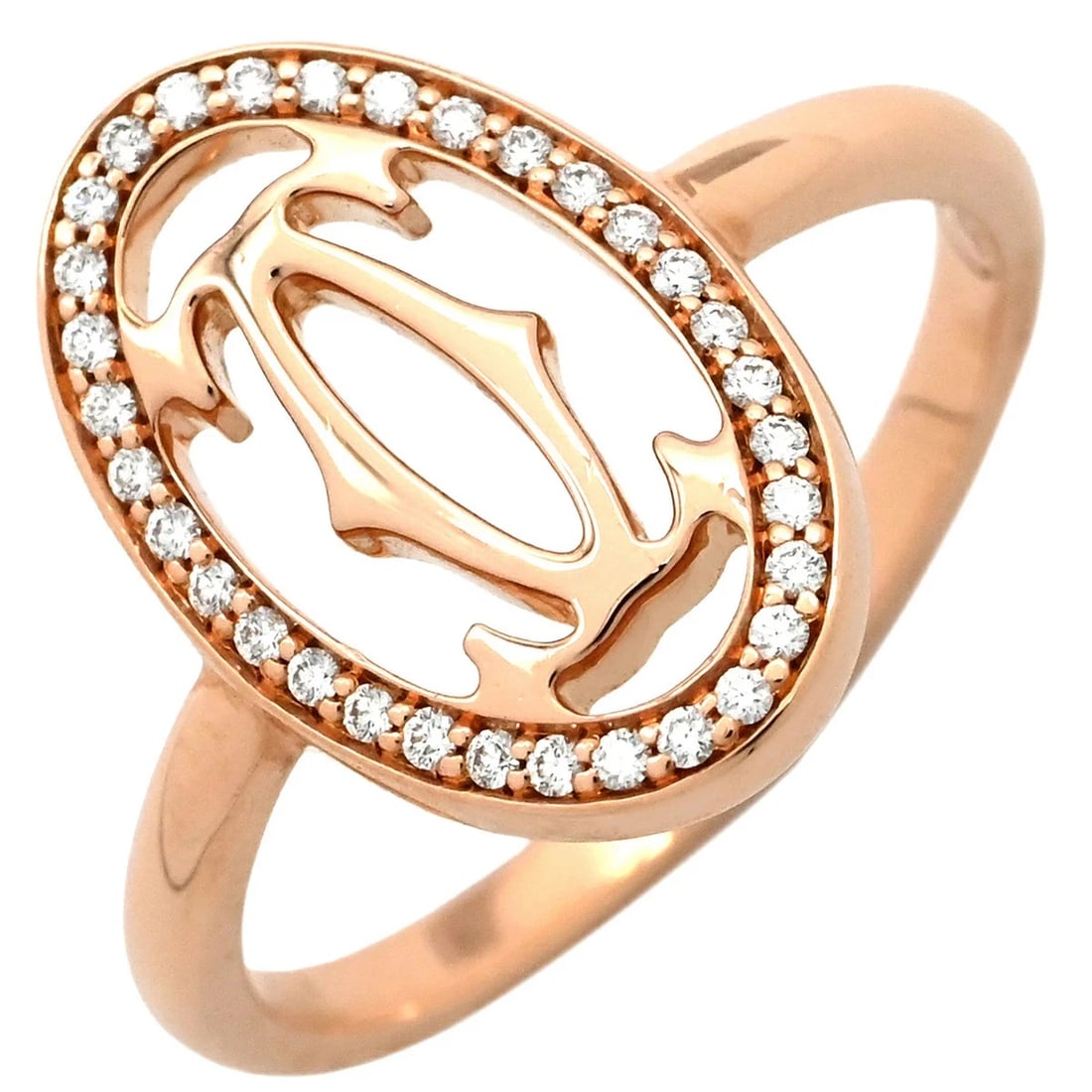 CARTIER DOUBLE C DIAMOND RING 18KRG ROSE GOLD: CARTIER DOUBLE C DIAMOND RING 18KRG ROSE GOLD Brand: Cartier Type/Style: RING Material: 18KRG Color: Rose Gold Size: US6.25 Accessories: None Accessories Notice: When purchasing pre-owned goods,
