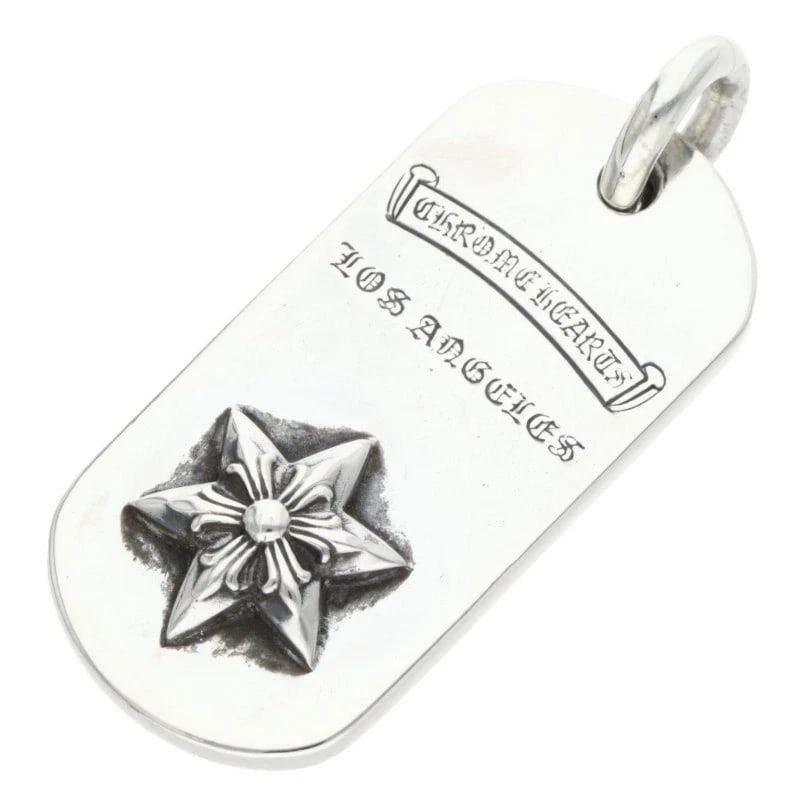 CHROME HEARTS RAISED STAR DOG TAG LA LIMITED SILVER NECKLACE: CHROME HEARTS RAISED STAR DOG TAG LA LIMITED SILVER NECKLACE Brand: Chrome Hearts Type/Style: NECKLACE Material: 925 Color: SILVER Size: Width: 2.1cm Height: 4.9cm Accessories: None Accessories