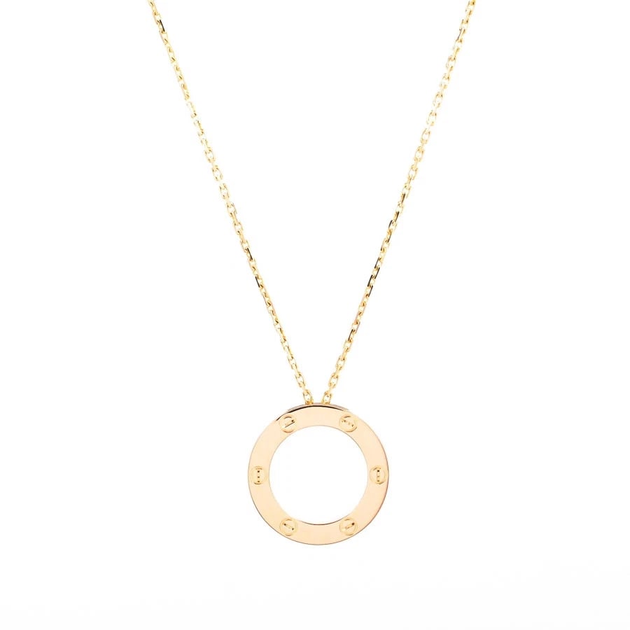 CARTIER LOVE CIRCLE NECKLACE WOMENS: CARTIER LOVE CIRCLE NECKLACE WOMENS Brand: Cartier Type/Style: NECKLACE Material: K18 ROSE GOLD Color: Rose Gold Size: Chain length (including clasp): Approximately 42cm Charm: Approximately 23.5mm in