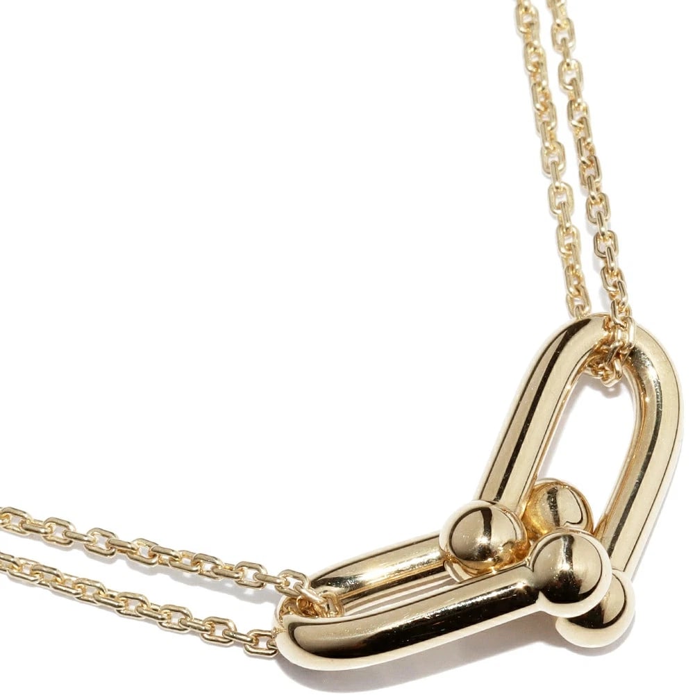 TIFFANY & CO. 18K YELLOW GOLD HARDWARE LARGE DOUBLE-LINK NECKLACE: TIFFANY & CO. 18K YELLOW GOLD HARDWARE LARGE DOUBLE-LINK NECKLACE Brand: Tiffany & Co. Type/Style: NECKLACE Material: 18K YELLOW GOLD Color: YELLOW GOLD Size: Necklace Length: 46cm Height: 11.5mm Widt