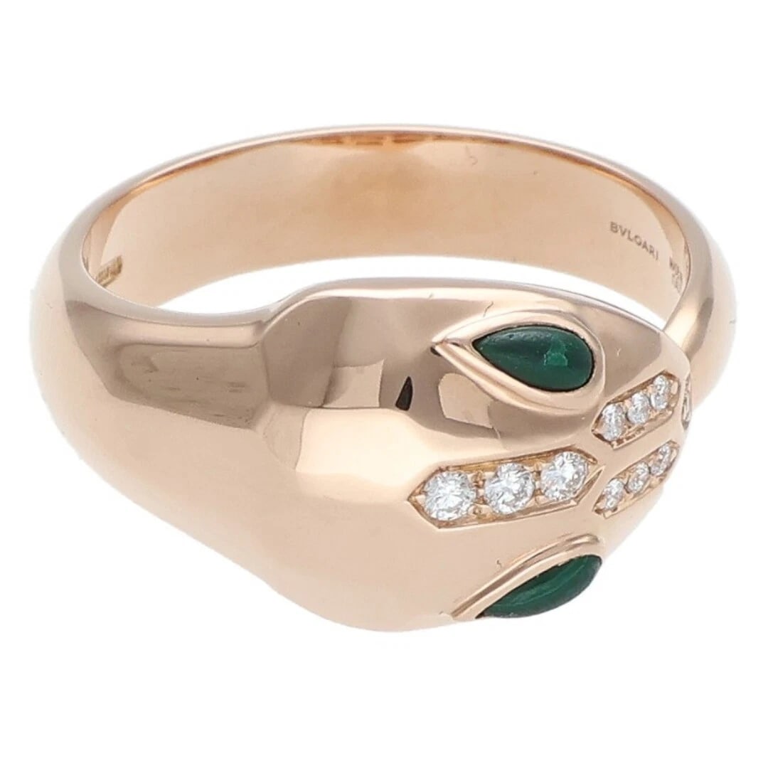 BULGARI SERPENTI K18PG DIAMOND MALACHITE RING: Bulgari Serpenti K18PG Diamond Malachite Ring Brand: BVLGARI Type/Style: Ring Material: K18PG Color: PG Size: 7.5 US Accessories: None Accessories Notice: When purchasing pre-owned goods,