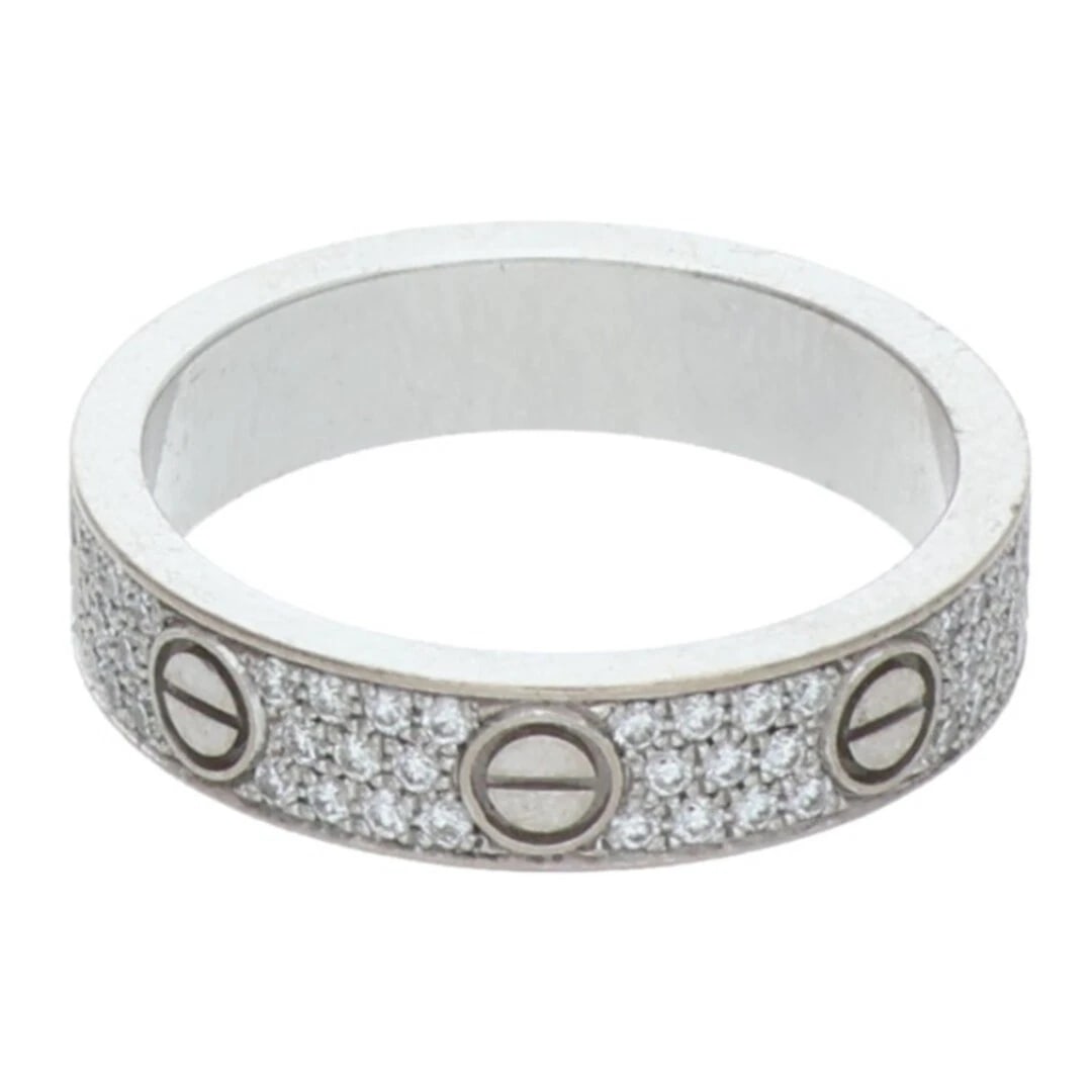 CARTIER MINI LOVE RING K18WG PAVE DIAMOND: Cartier MINI LOVE RING K18WG Pave diamond Brand: Cartier Type/Style: Ring Material: K18WG Color: WG Size: 4 US Accessories: None Accessories Notice: When purchasing pre-owned goods, please refer to
